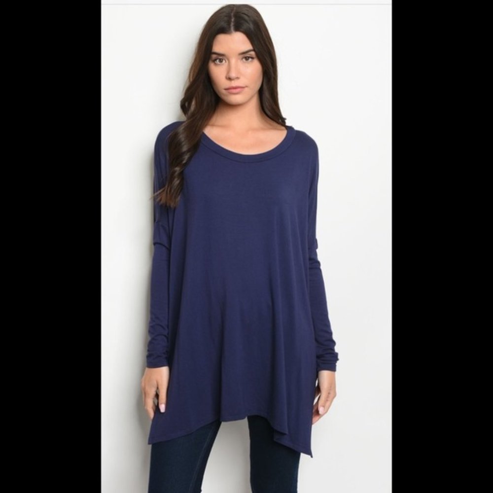 Womens navy crew neck long sleeve tunic size M